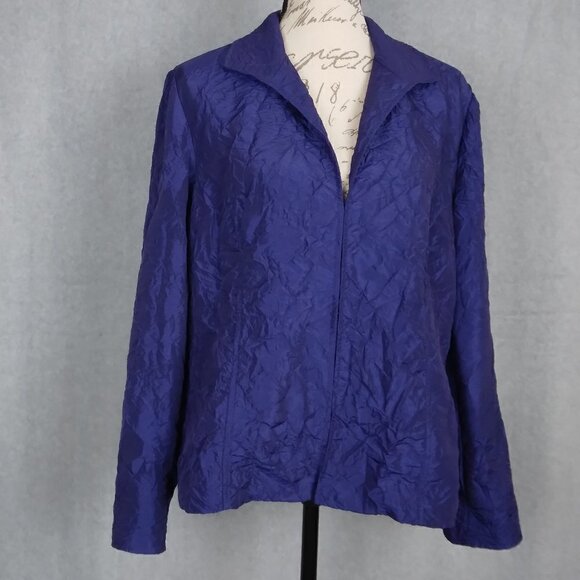 Chico’s | Blue Crinkle Jacket Front Hook Lightweight | Size L (12) - Picture 2 of 8